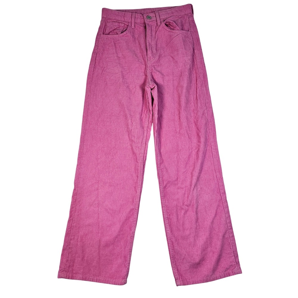 HM Pink Corduroy Wide Leg High Waist Pants Girls US 16 Women XS S 1071083 6